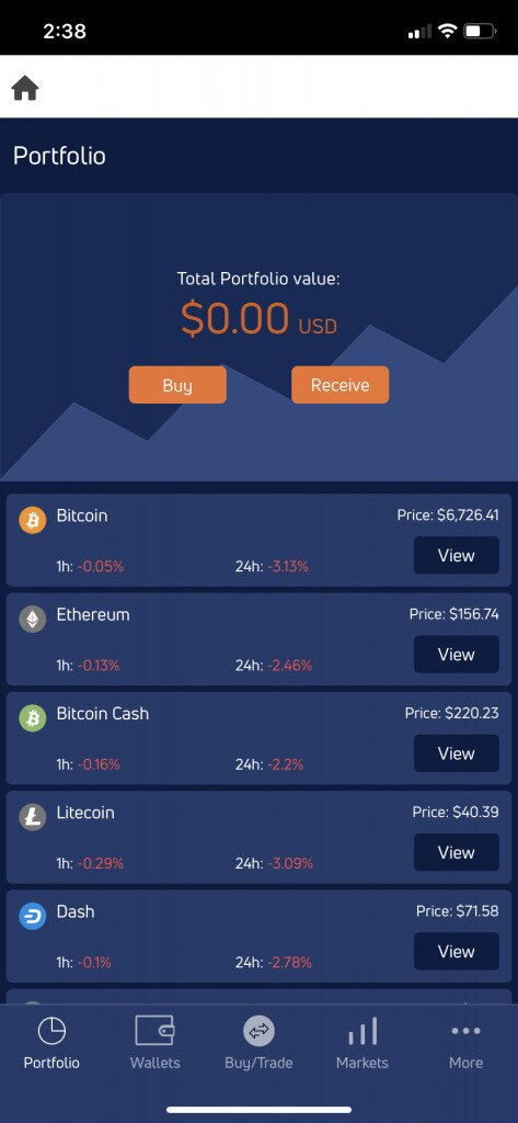 The Jaxx Wallet app dashboard