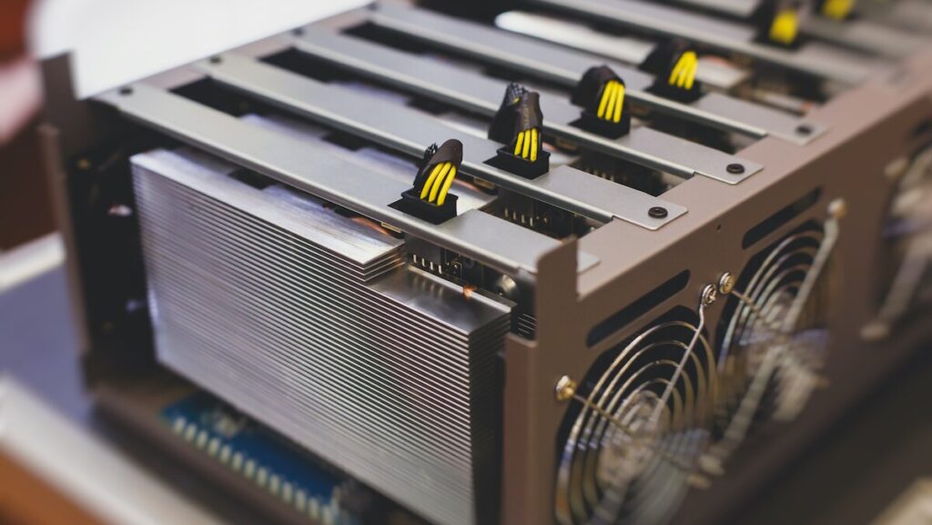 Close-up shot of Bitcoin mining equipment