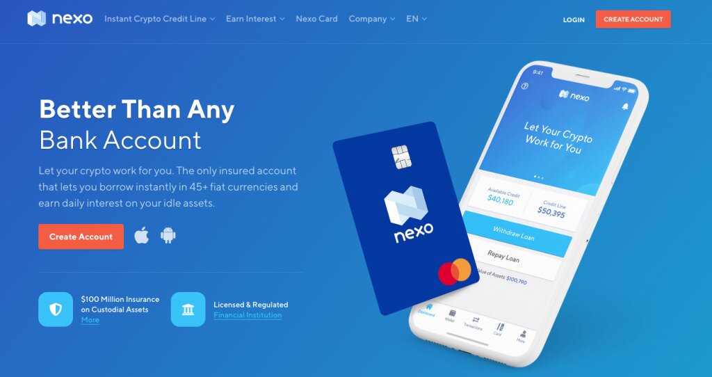Screenshot of Nexo.io's Homepage