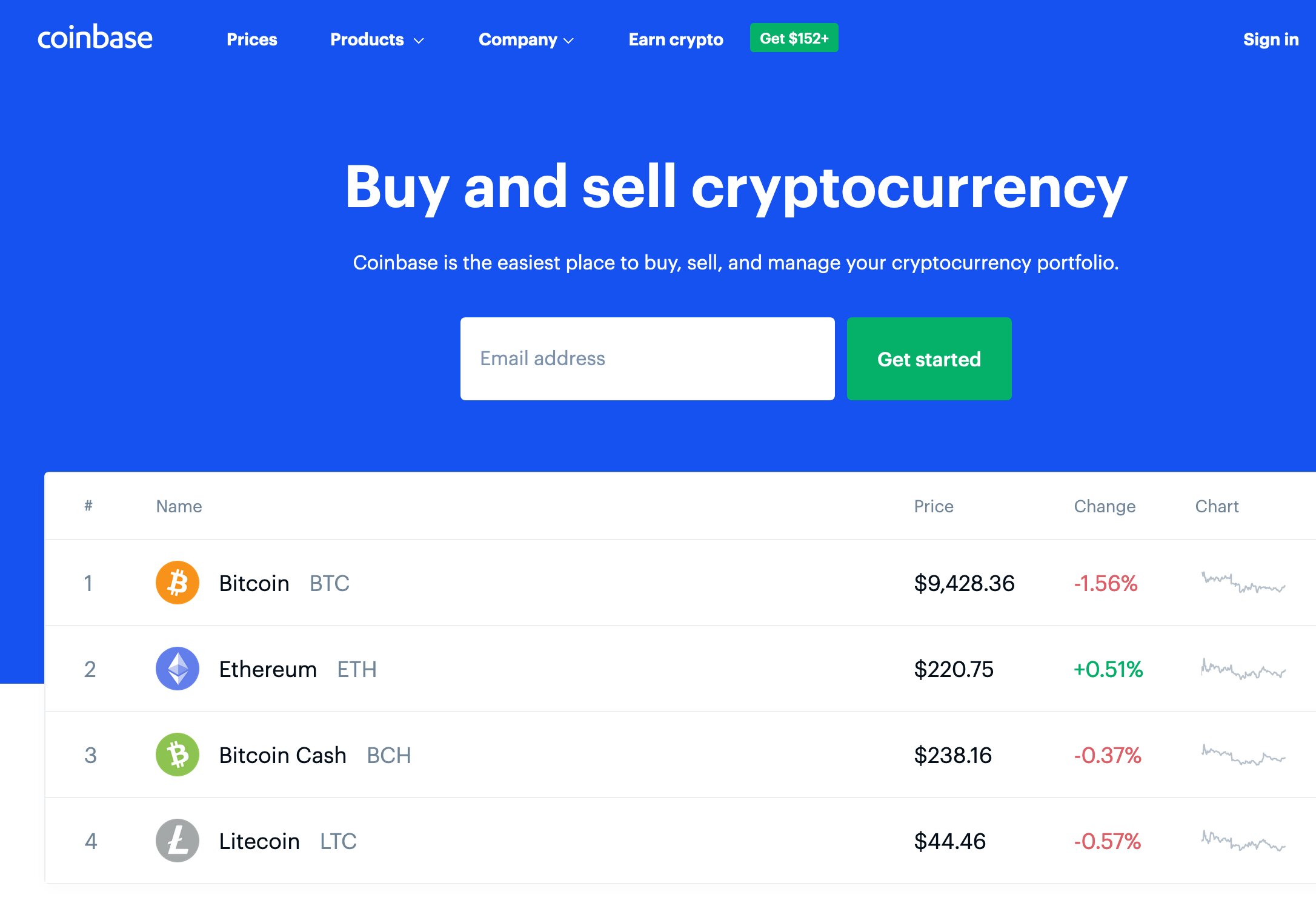 Coinbase homepage