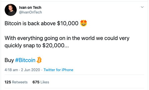 There are plenty of people that think Bitcoin going to $20,000 by the end of the year is realistic.