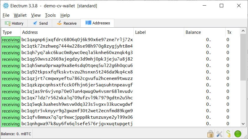 A list of Bitcoin addresses to be recovered.