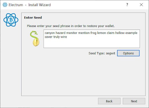 Electrum seed recovery phrase