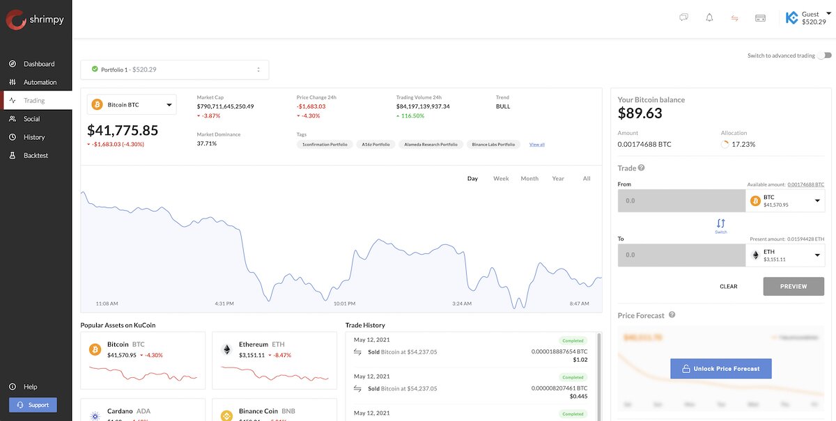 Shrimpy Trading Dashboard