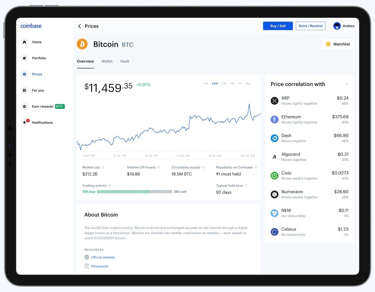 The Coinbase UI is one of the better options for new users