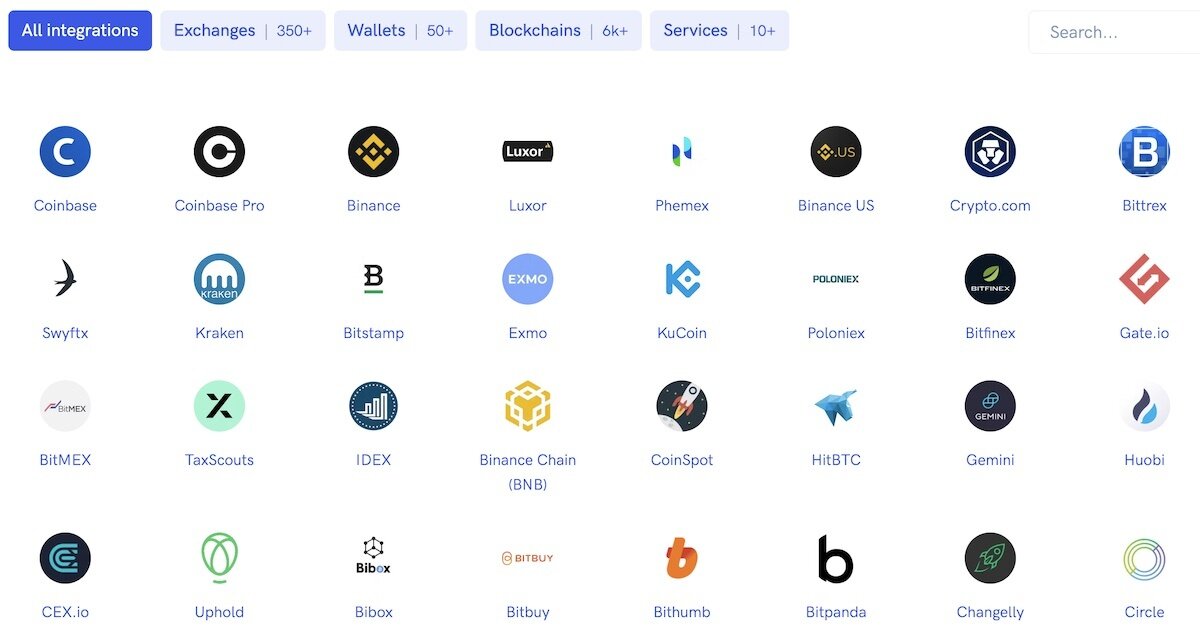 The many exchanges and wallets partnered with Koinly.io