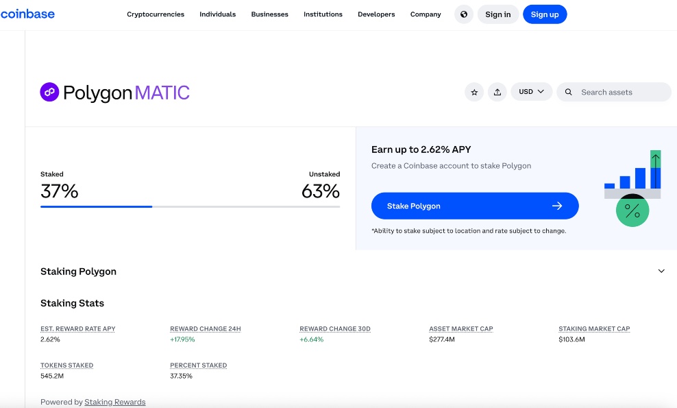 staking MATIC on Coinbase