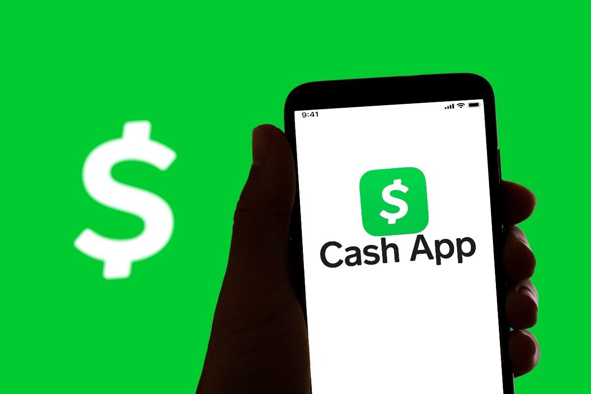 Cash App logo on phone with green background