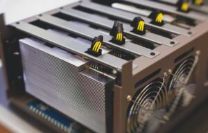 Close-up shot of Bitcoin mining equipment