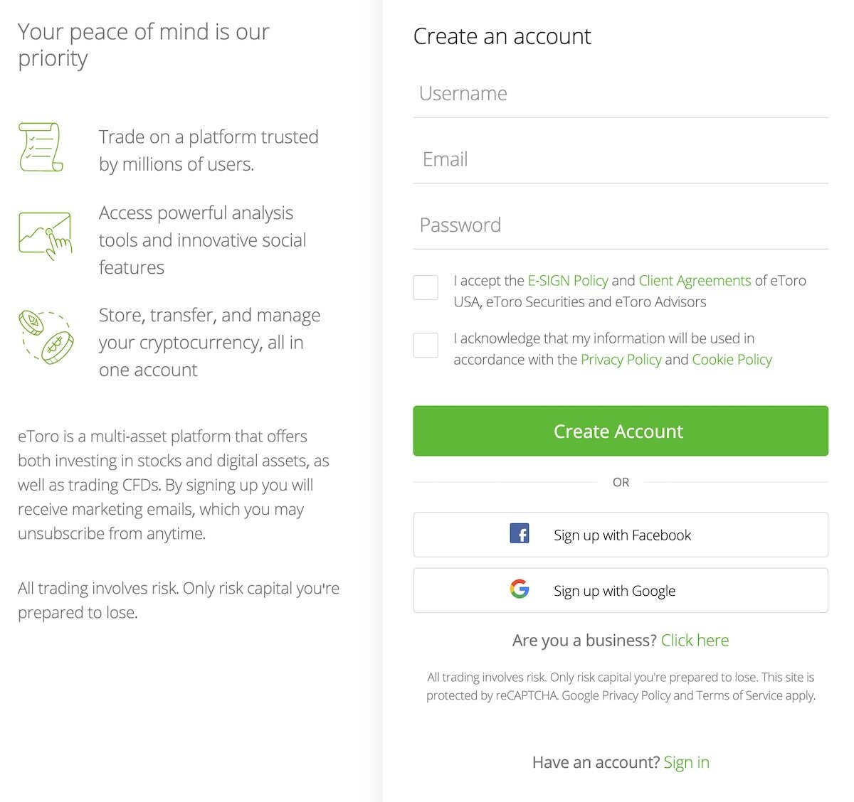 eToro sign-up