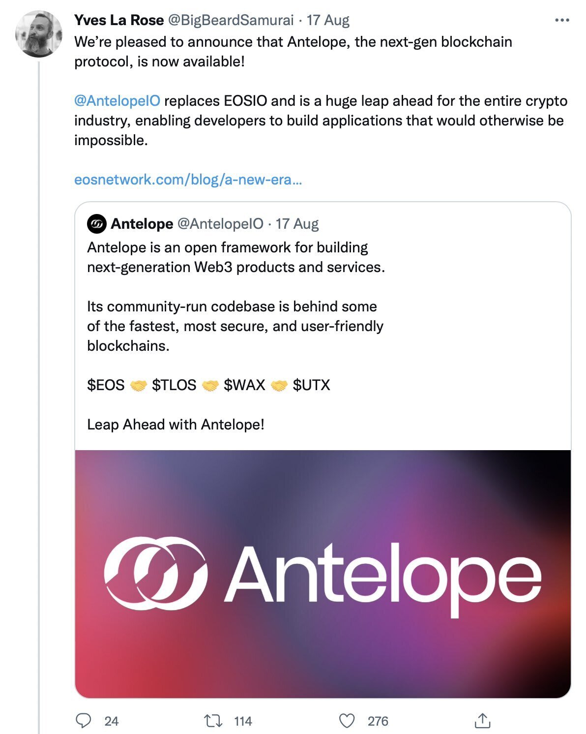 EOS switch to Antelope Tweet