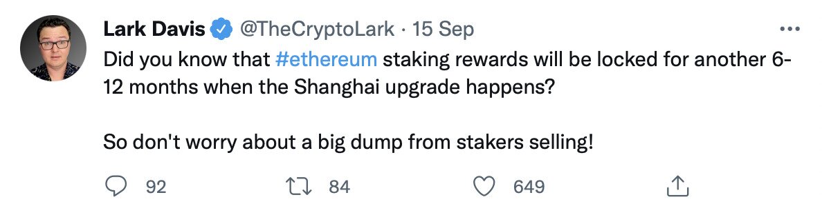 Ethereum Merge and staking tweet.