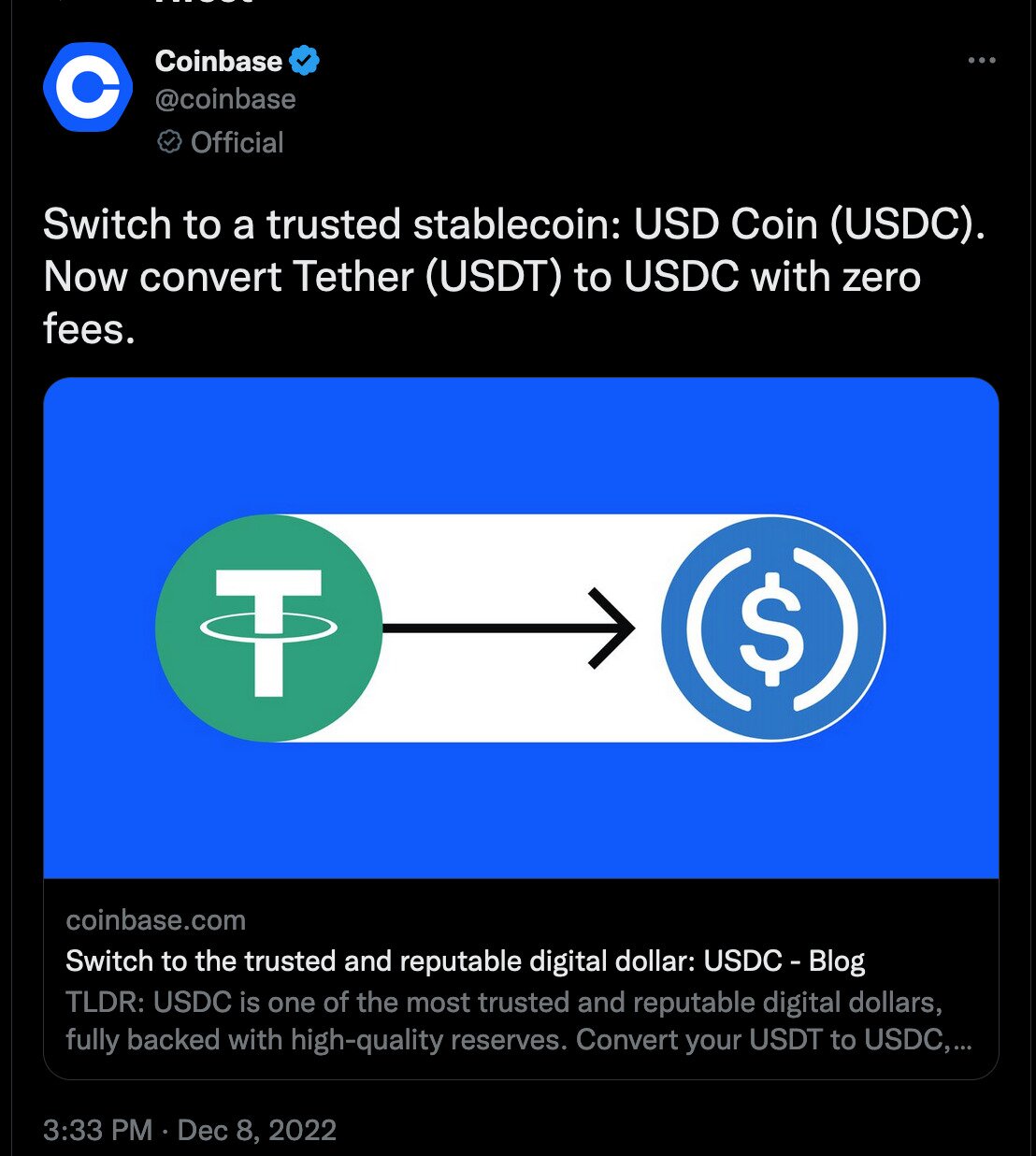 Coinbase Switch to USDC