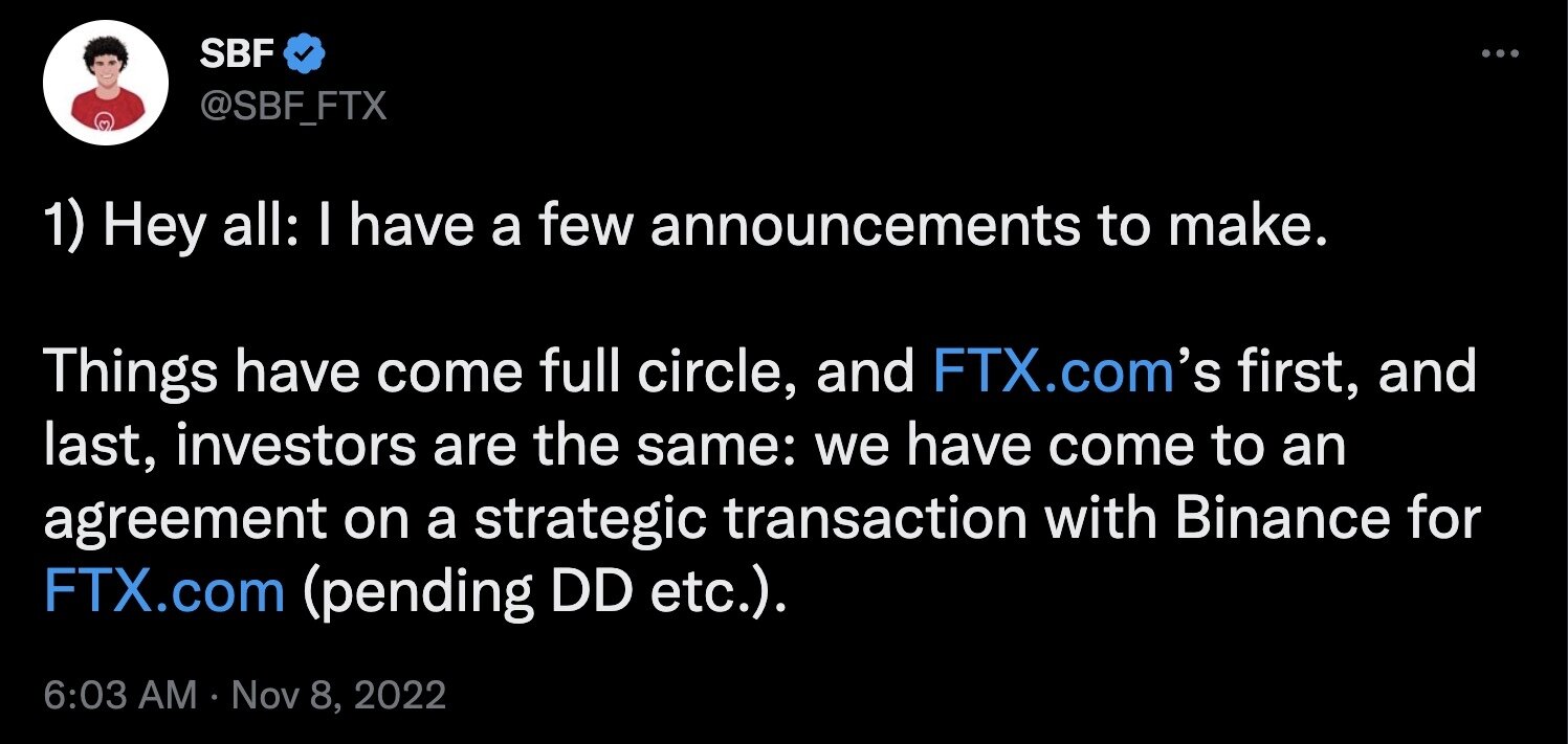 SBF tweet Binance acquisition