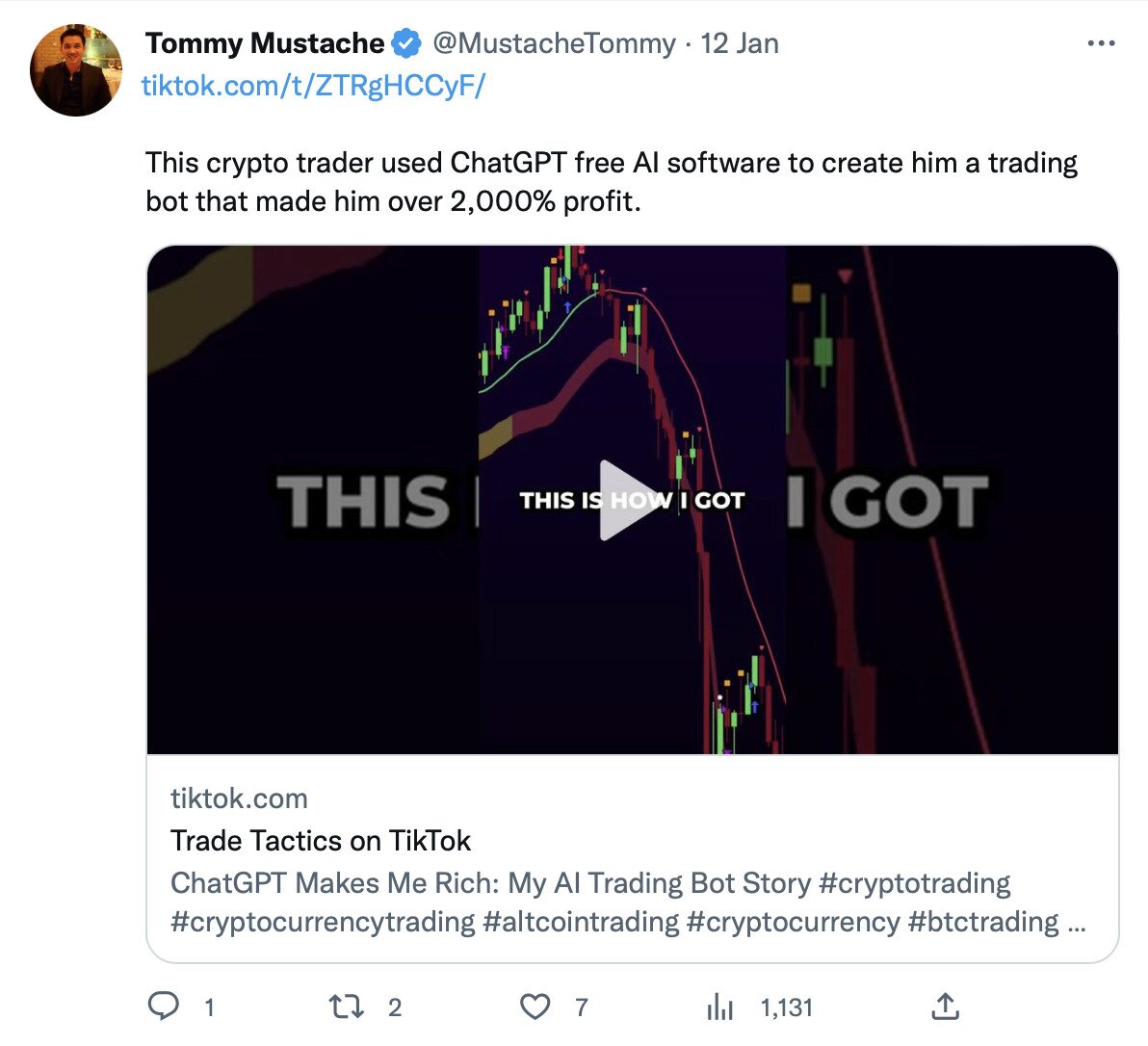 ChatGPT trading bot tweet.