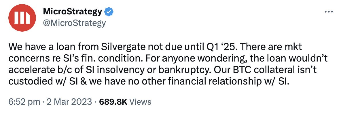 MicroStrategy tweet about Silvergate.